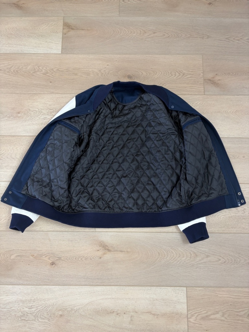 Men's Navy and White Varsity Jacket - Picture 5 of 5